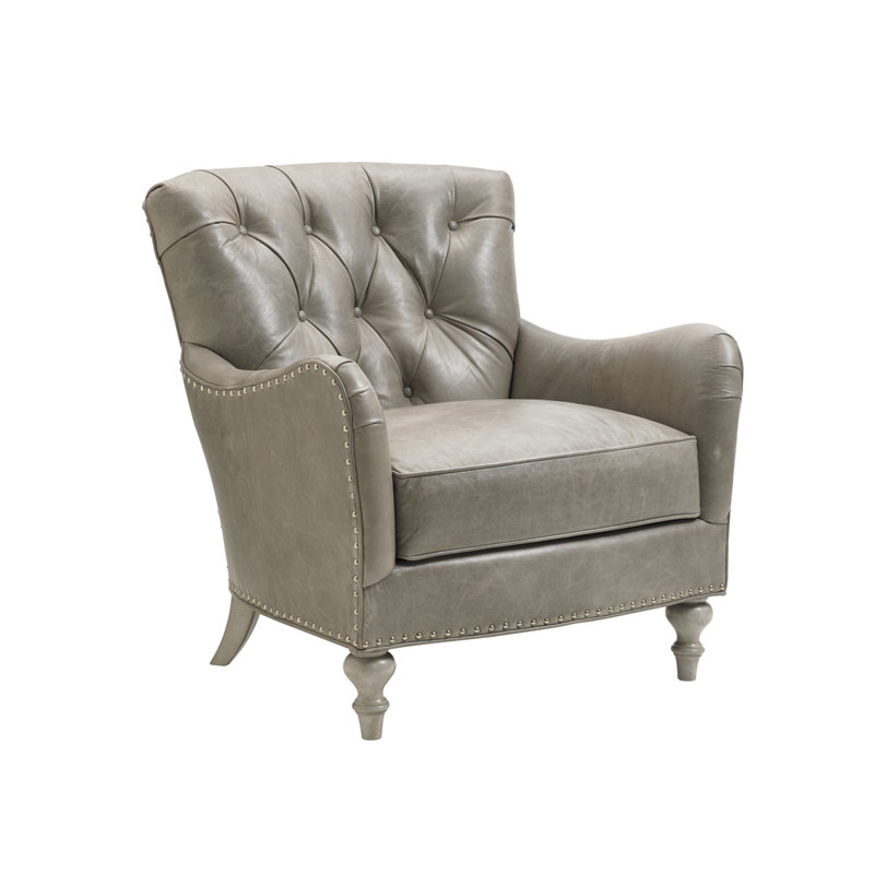 Westcott Gray Leather Tufted Accent Chair