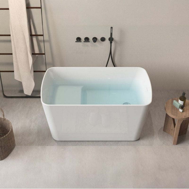 49"L X 28"W Freestanding Soaking Acrylic Small Bathtub With Seat For Small Space