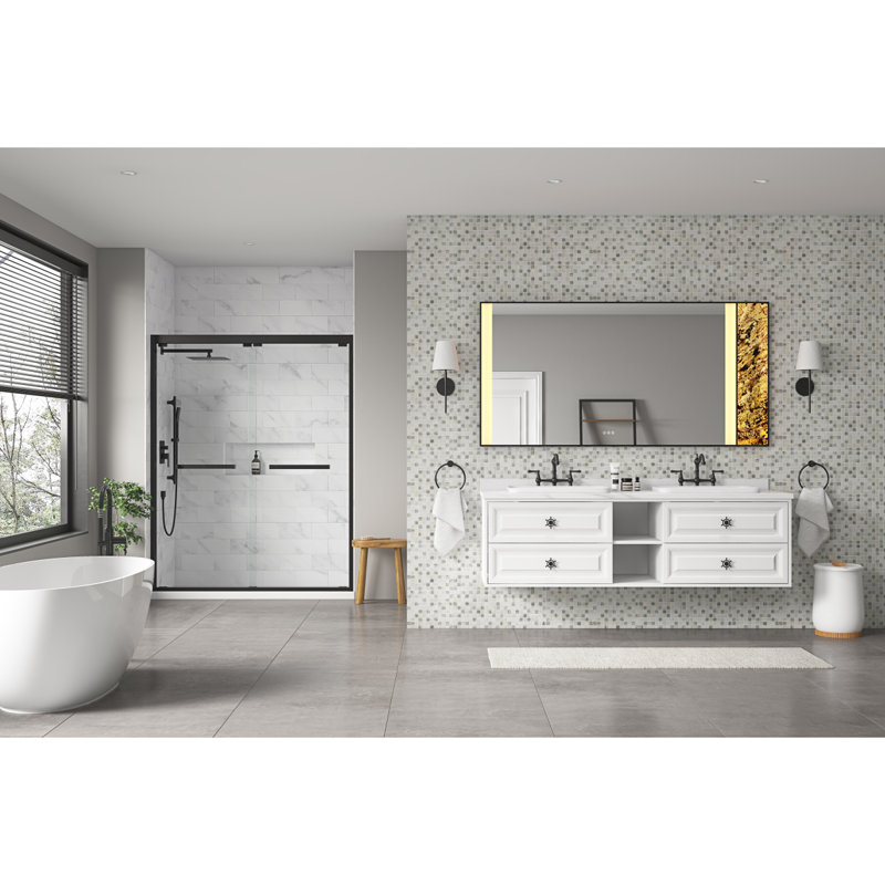 Miroir de salle de bain 72 x 36 pouces à DEL avec rétro-éclairage, fixation murale antibrouillard à mémoire de forme réglable