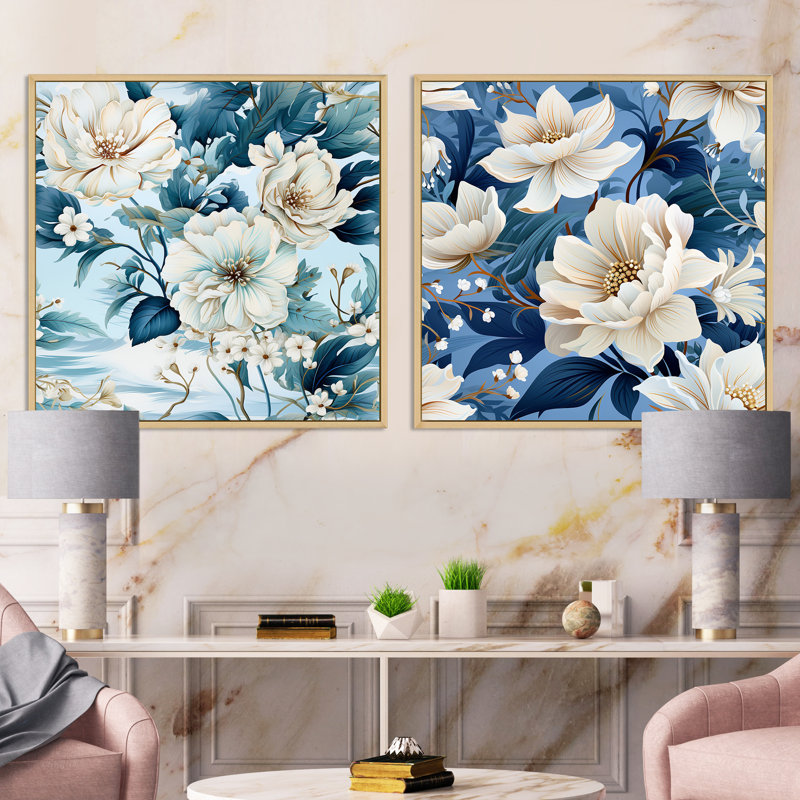 Walpole - Ensemble de 2 collages floraux carrés, Cadre flottant brun, H 30 po x l 61 po