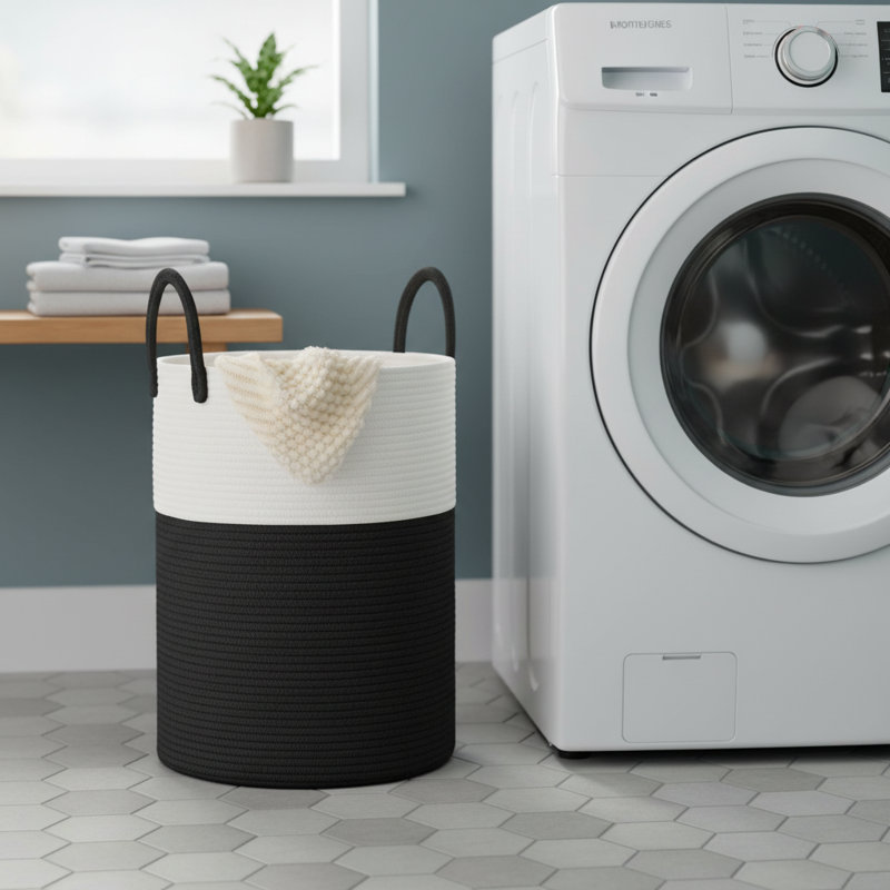 60L Cotton Rope Woven Laundry Basket, Household Storage Basket For Dirty Clothes, Toys, And Blankets, Bathroom, Living Room, And Bedroom Decorative Storage Tool