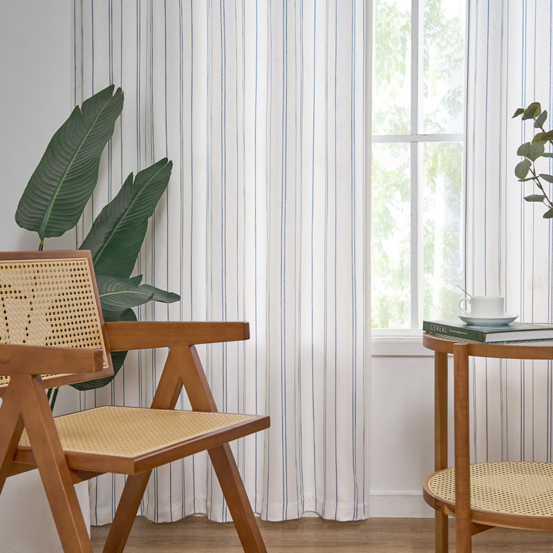 Curtains for Living Room Bedroom, Blue/Chalk Striped Blue, 50" W x 84" L