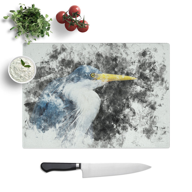 Tempered Glass Pied Heron Chopping Board, 28.5 cm x 39 cm