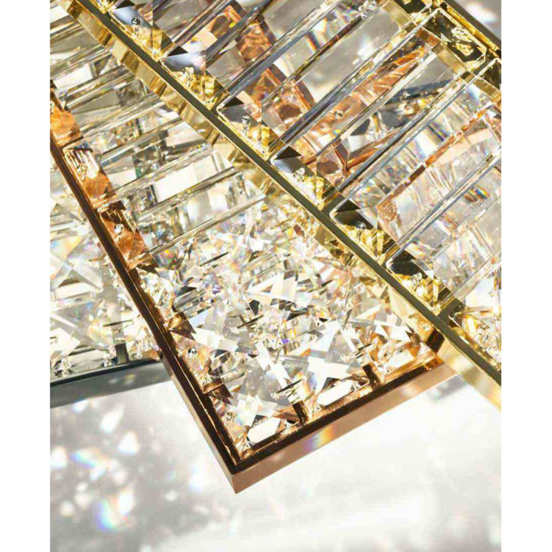 Lustre carré en chrome 36 lumières, Laiton brossé, H 102 po x l 102 po x P 102 po, Transparent