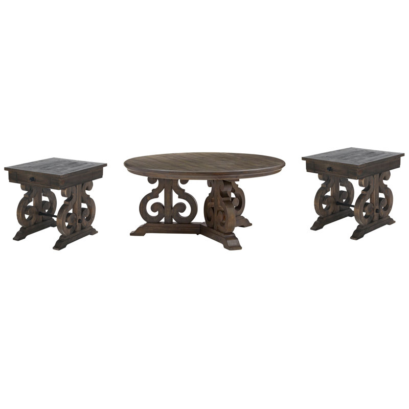 Aylor Round Cocktail Table With 2 End Table, Gray, 3 Pieces: Coffee Table, 2 End Tables
