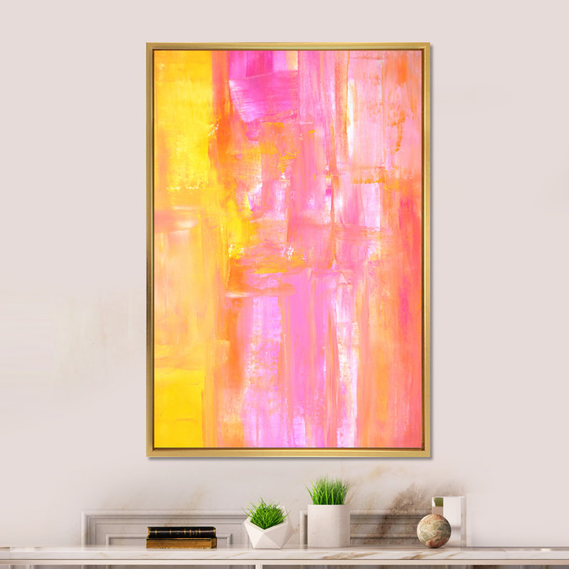 «Yellow and Pink Merging Abstract II», reproduction d'art moderne et contemporaine sur toile, H 36 po x l 24 po x P 1 po