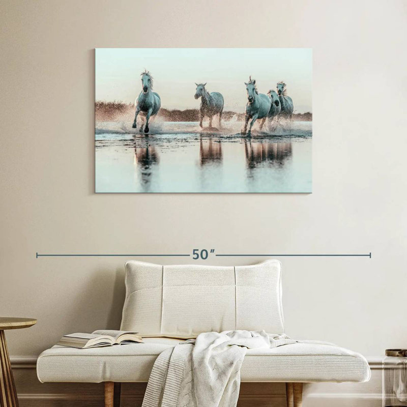 Chevaux français blancs Brampt, H 26 po x l 39 po