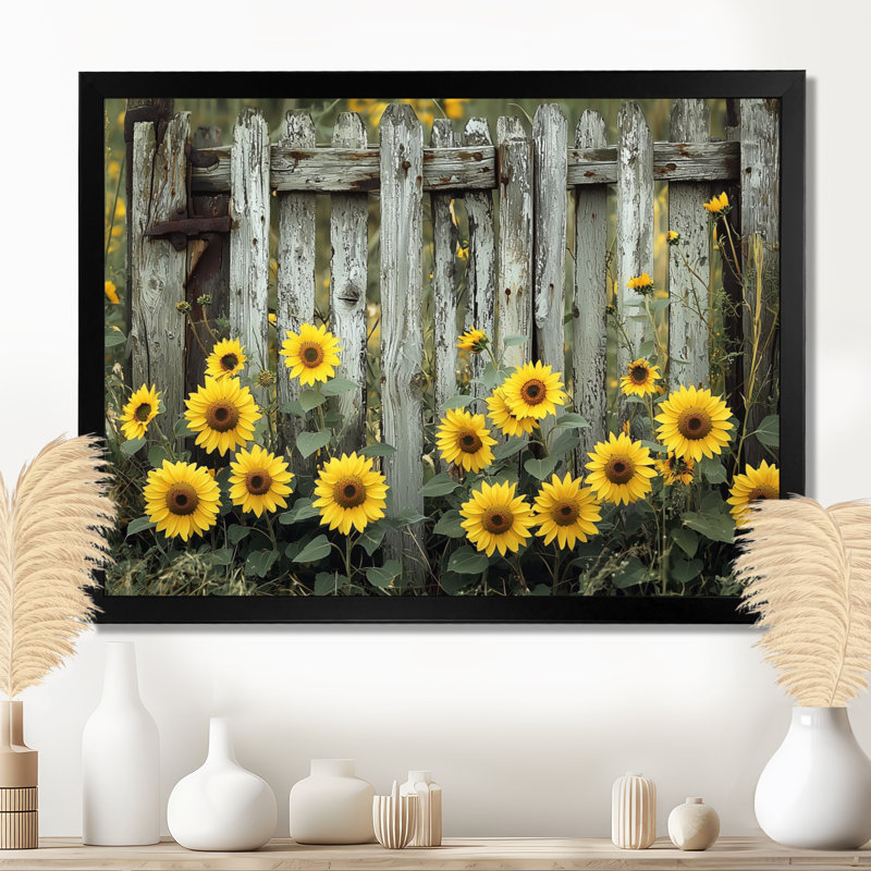 Drotar tournesols et la clôture de ferme I - tournesols, art mural, Reproduction encadrée d'une seule photo