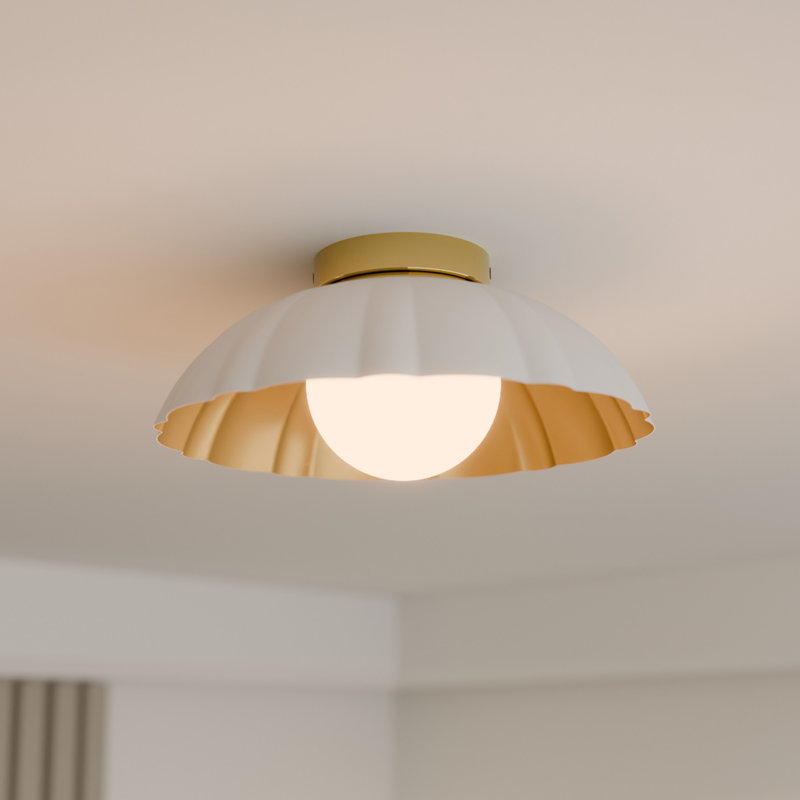 1-Light Matte White Flush Mount Ceiling Light with Glass Interior Shade