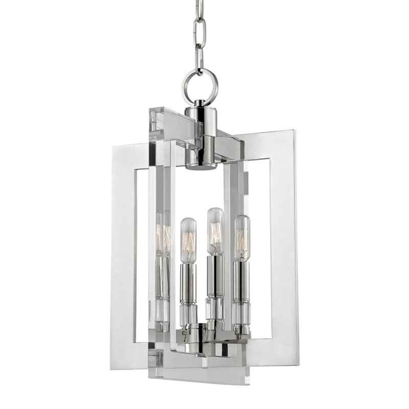 Luminaire suspendu rectangulaire unique à 4 lumières Wellington, Nickel poli