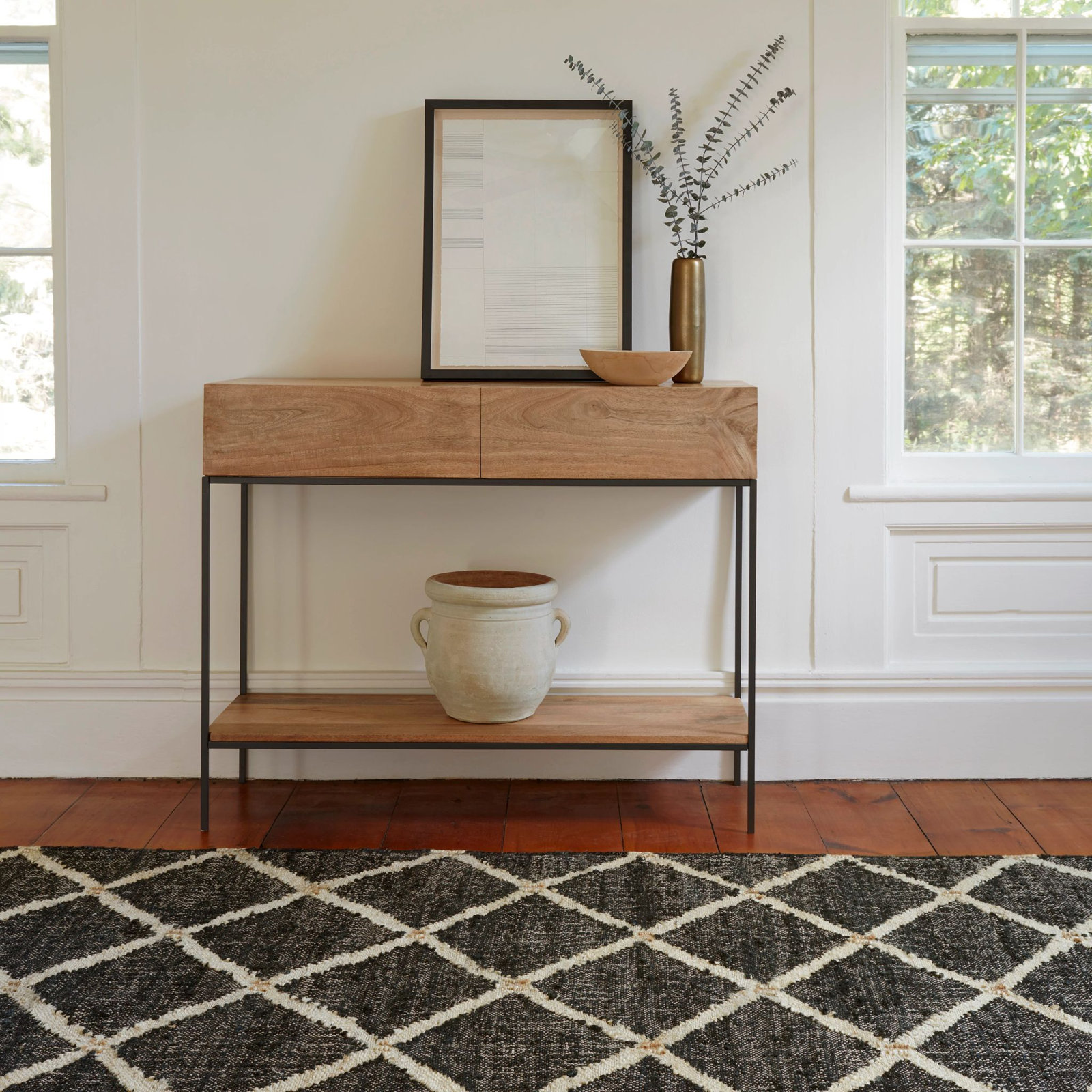 Kali Natural Handwoven Jute Rug, Rectangle 8' x 10', Black/Ivory