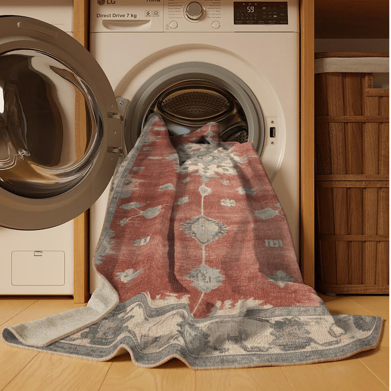 Machine Washable Overdyed Brown Area Rug, Round 6'