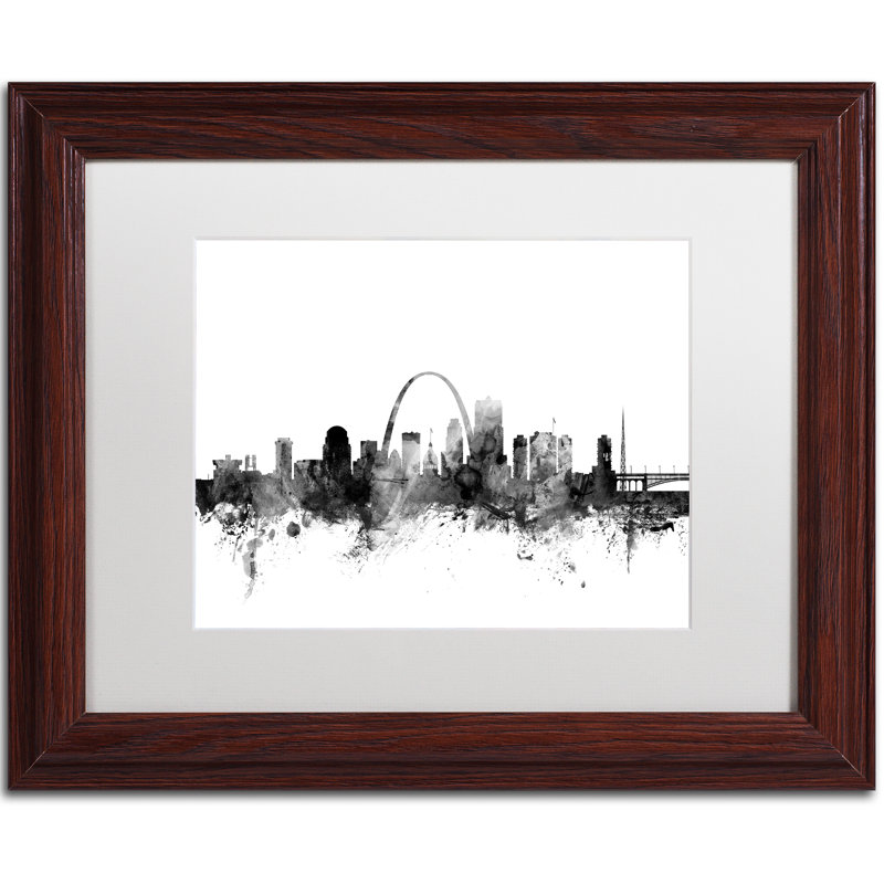 « st louis missouri horizon b&w » par michael tompsett, impression sur toile encadrée, H 11 po x l 14 po x P 0,5 po, Argent