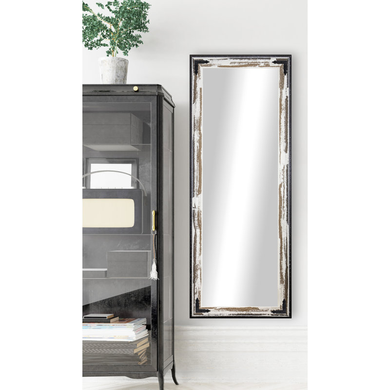 Kasota Solid Wood Flat Mirror, 63.5" H x 25.5" W, Brown/Cream Distressed