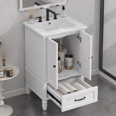 Meuble-lavabo de 20 po avec lavabo, armoire avec deux portes + un tiroir, butoir de porte magnétique, patins réglables