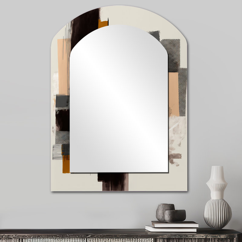 «Warm Watercolor Abstract II», miroir asymétrique abstrait, miroir mural décoratif en arc noir, impression d'art en métal