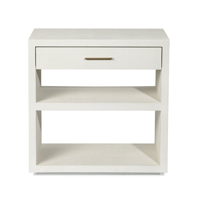 Livia 1 - Drawer Solid Wood Nightstand, Natural White/Antique Brass