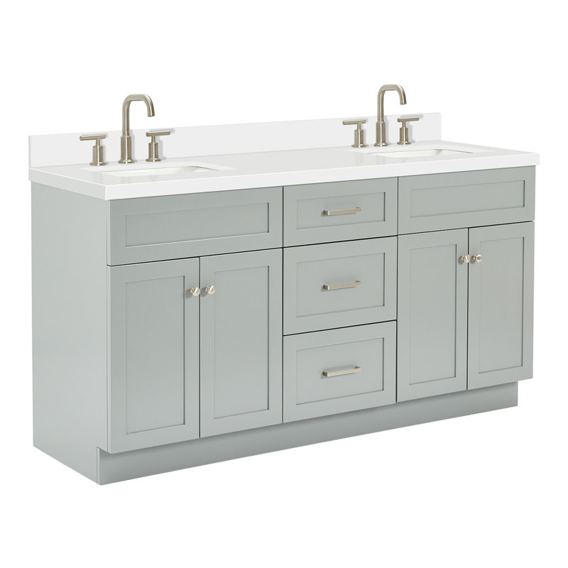 Hamlet 67'' Double Bathroom Vanity with White Quartz Top, Gray