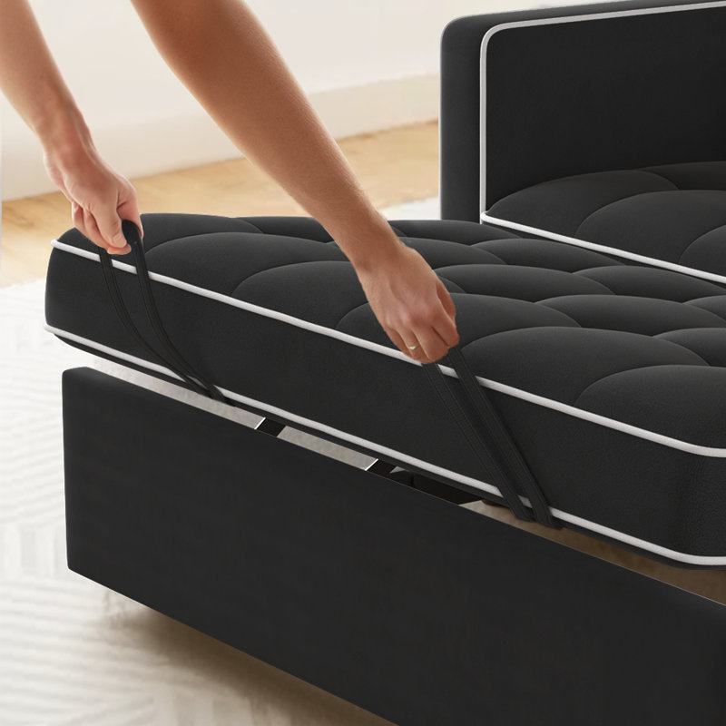 Brittany 54.2" Velvet Sleeper Sofa with USB Port and Storage Side Pockets, Black