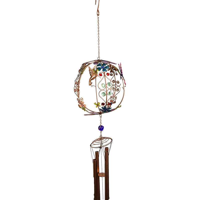 Whimsical Hummingbirds By Enchanted Globe Floral Garden Copper Wind Chime