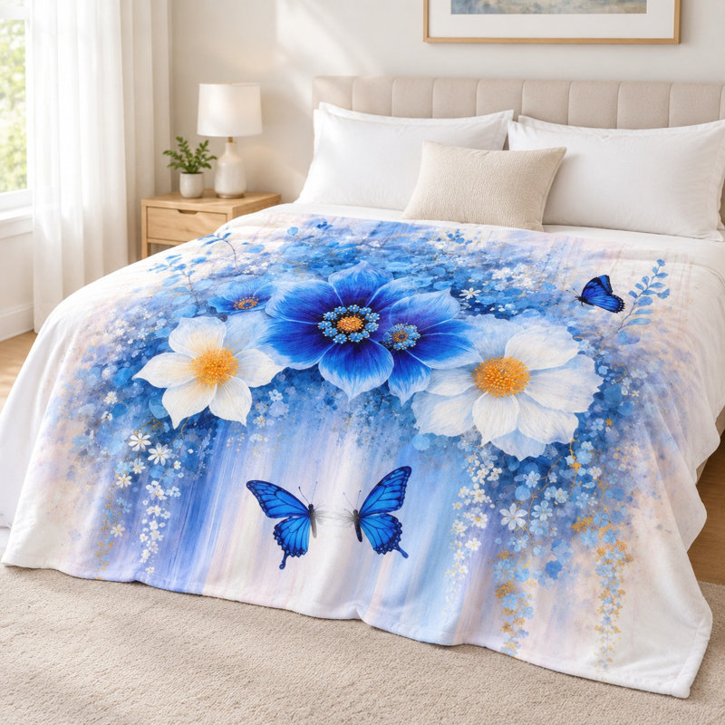 Jeté en flanelle Floral, L 60 po x l 50 po