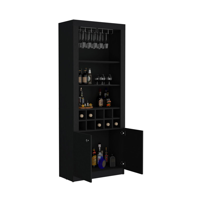 Ankarl 74-Inch Tall Wine Bar Cabinet With 4-Tier Shelves Black, Black