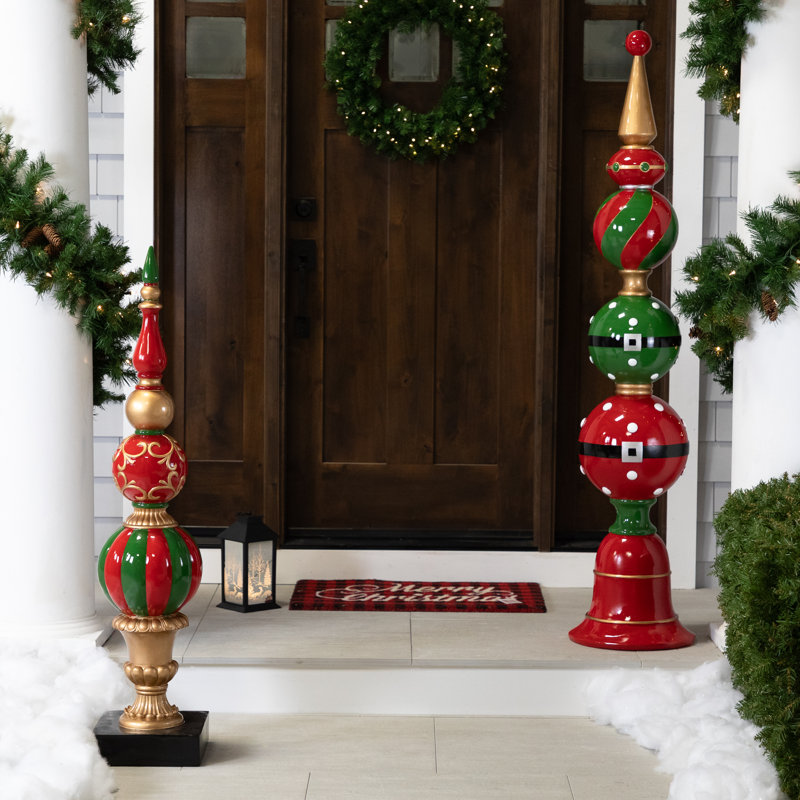 Ball Finial With Bell Base Commercial Size Christmas Decoration - 65" - Red And Green