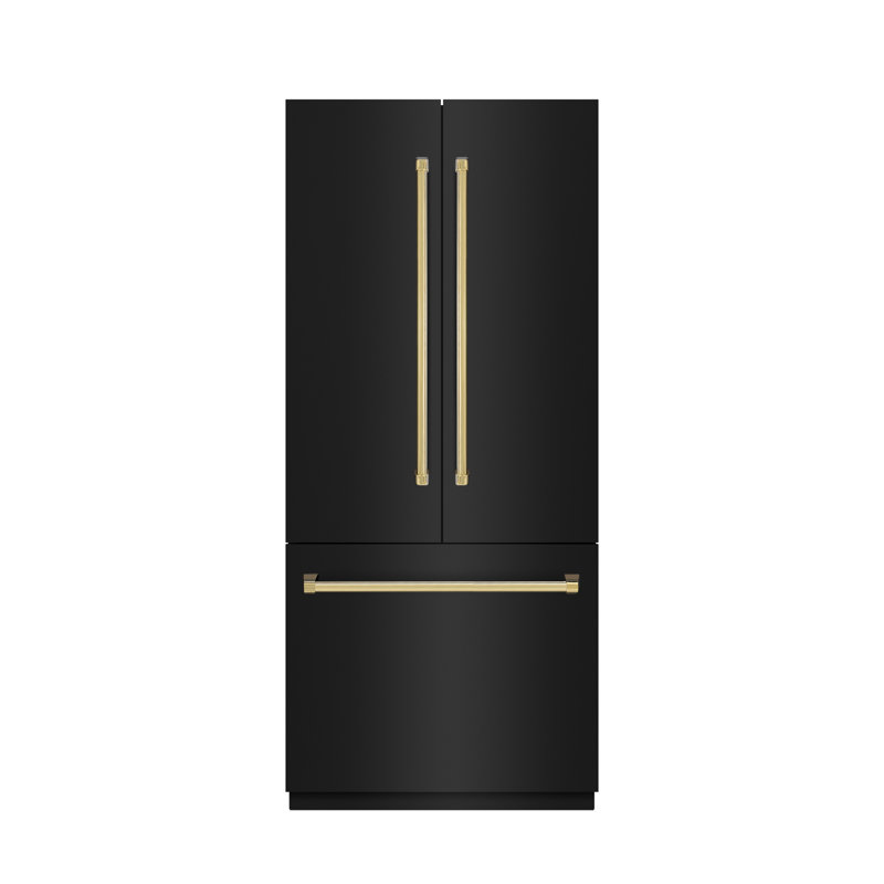 ZLINE Autograph Edition 36 in. 19.6 cu. ft. French Door Built-In Bottom Freezer Refrigerator with Water Dispenser and Ice Maker in Stainless Steel with Graphite Gray Interior and Accents