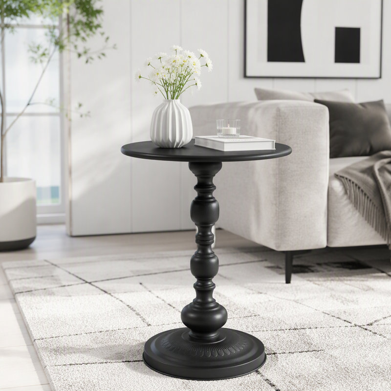 Ensemble de 2 tables d'appoint rondes en métal vintage, Black-1