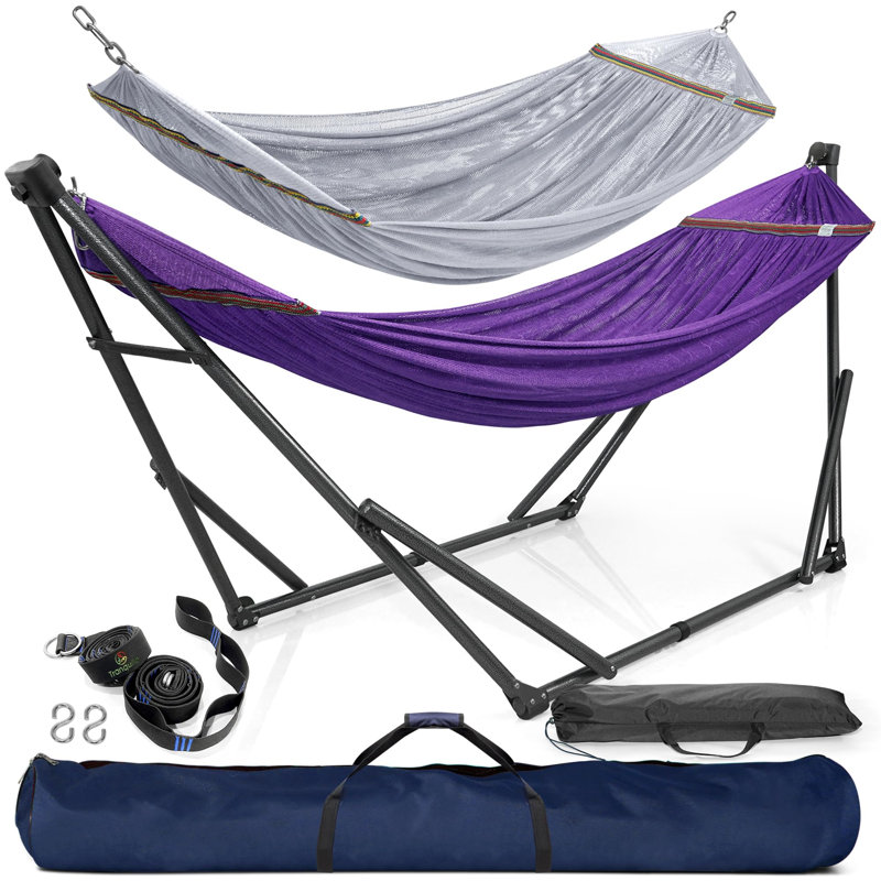 Hamacs portatifs Arlmont & Co. pour 2 personnes et 2 personnes avec hamacs pliables avec support, courroies d'arbre, sacs de transport pour le jardin