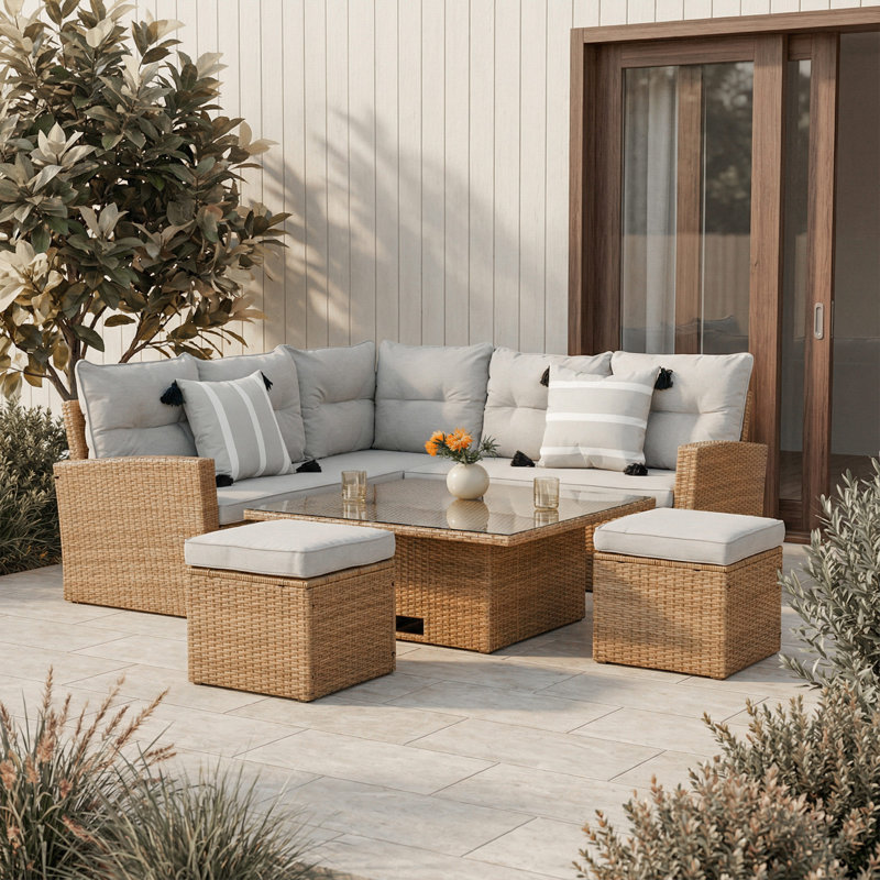 St.Tropez - Garden Corner Sofa In Rattan, Brown , Grey