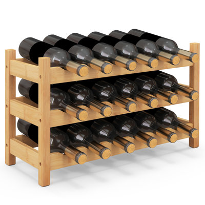 3 Tier 18 Bottle Wine Storage Cabinet Shelf Bamboo Wine Rack For Wine Lovers by Prep & Savour