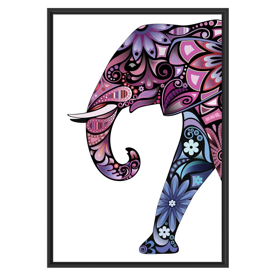 Gerahmtes Wandbild Elefant mit Ornamenten