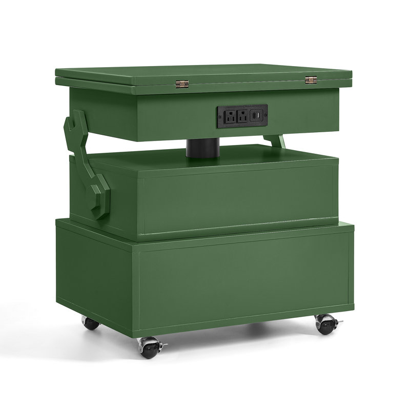 Table de bout roulante à hauteur réglable laquée ultrabrillante avec station de charge et roues universelles avec freins, table à plateau relevable multifonctionnelle avec tiroirs de rangement