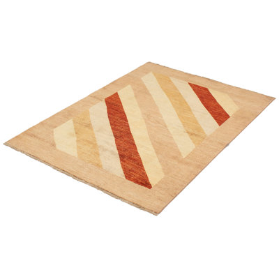 Tapis brun clair en laine noué à la main de conception unique 5 pi x 7 pi Pruss