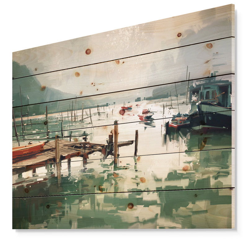 «Jetty and Fishing Bateaux at Harbor», impression, H 15 po x l 20 po x P 1 po, Bois