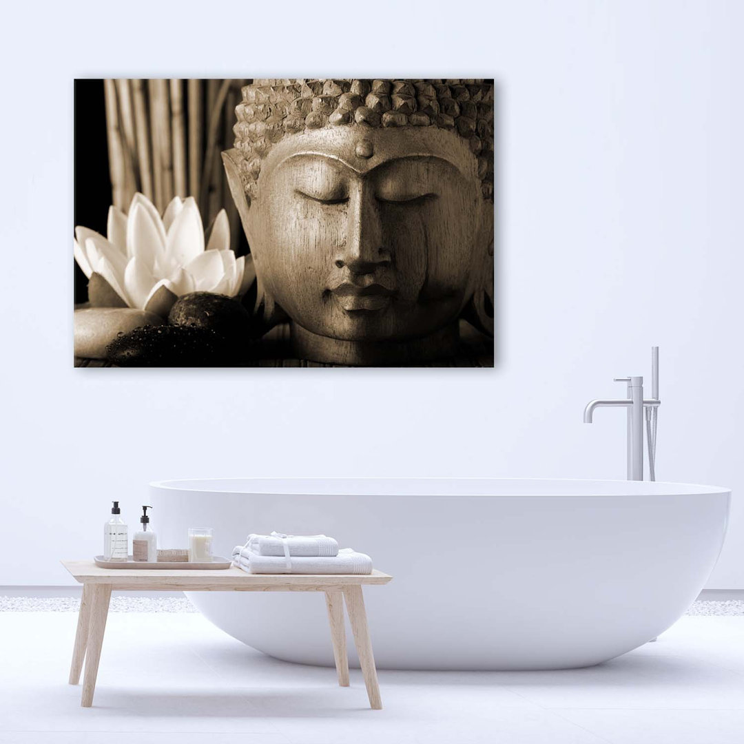 Leinwandbild Buddha und Lilie Blume Braun