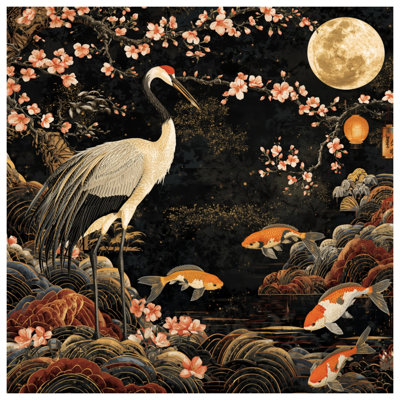 Coussins Crane Koi Moon Cherry Blossoms