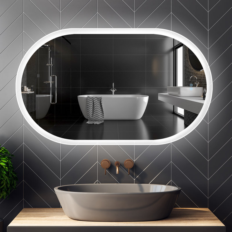 40 x24 Inch Oval LED Vanity Mirror with Lights Frameless Bathroom Backlit  Anti-Fog Dimmable Horizontal & Vertical