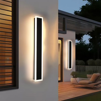 Modern Outdoor Wall Lights, 2 Pack Long Wall Sconce, Lighting Fixtures Long Wall Light Waterproof Ip65 Black Exterior Sconce Led Linear Light For Garage, Patio.