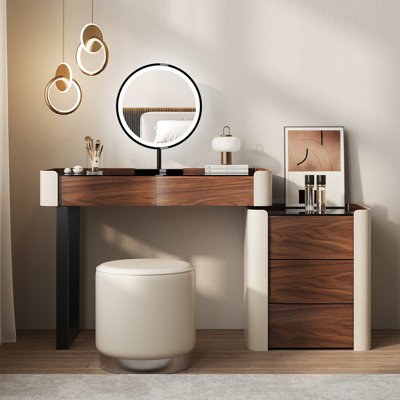 Makeup Vanity Set With 5 Drawers And Transparent Glass Top by Latitude Run