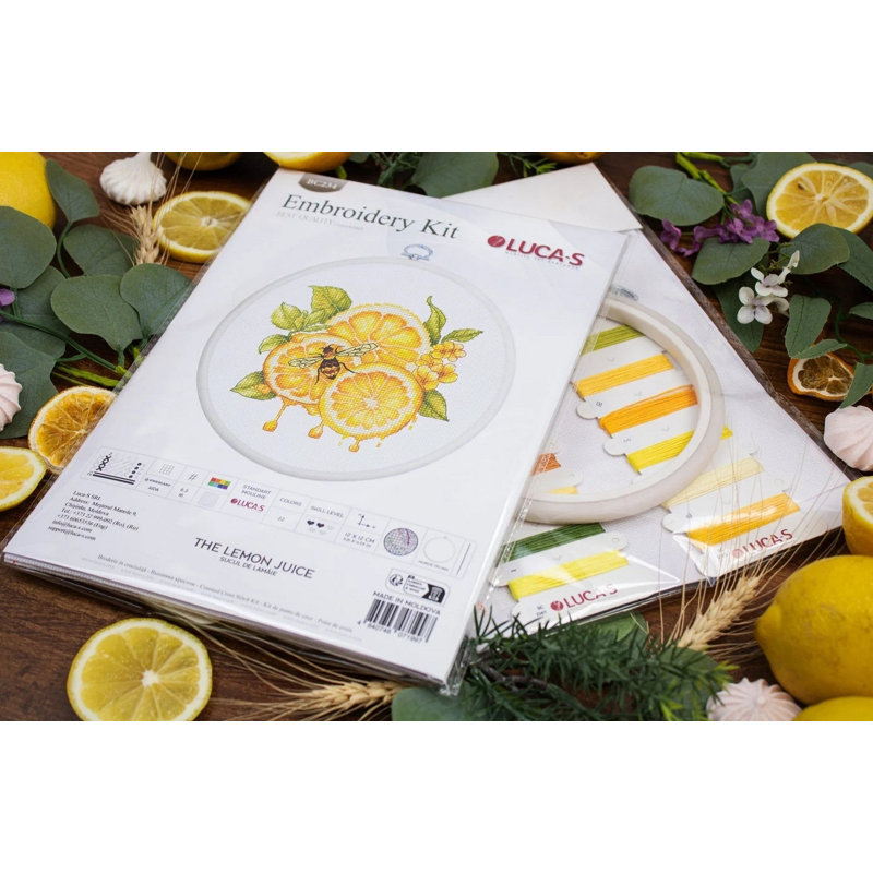 Trousse de broderie au point de croix comptée « Jus de citron » avec tambour à broder par Luca-S BC234L
