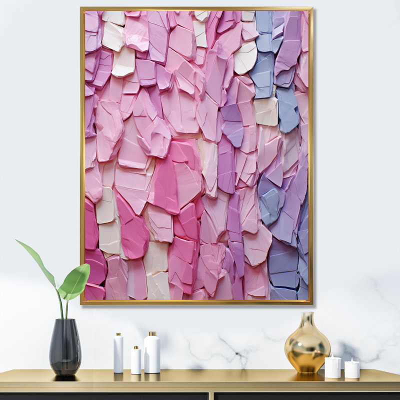 Rose et mauve, peinture dynamique - art mural géométrique, Cadre simple noir, H 40 po x l 30 po x P 1,5 po