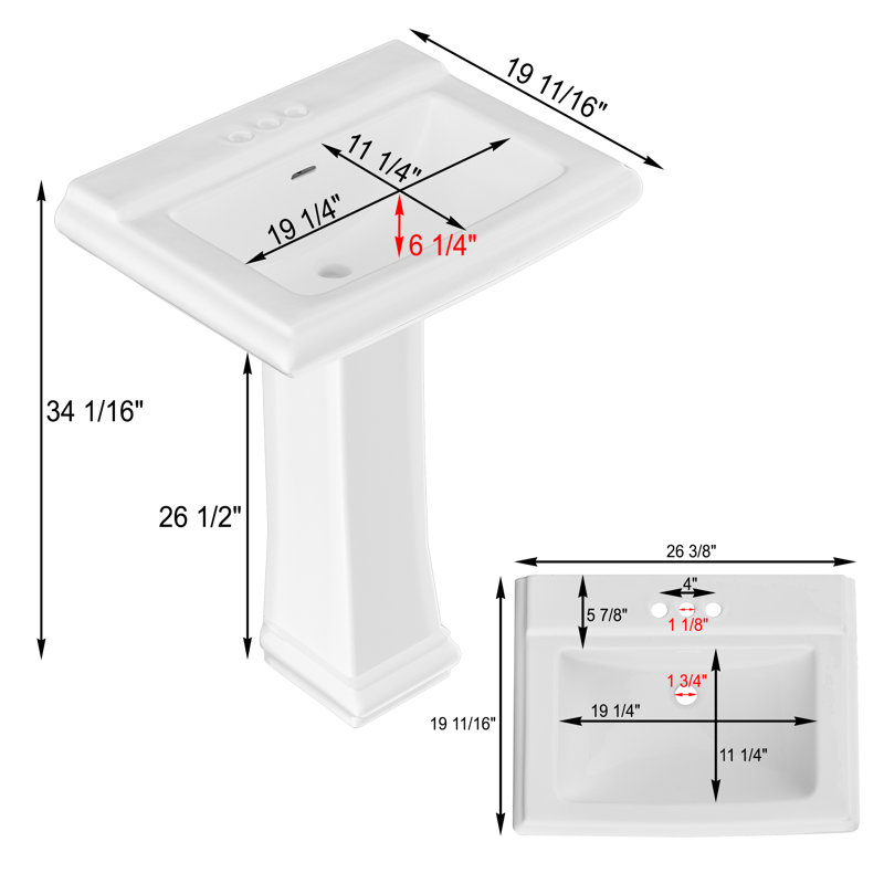 Lavabo de salle de bain rectangulaire 26,5 "en porcelaine blanche avec trop-plein