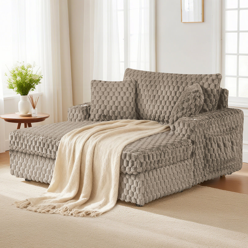 Chaise longue surdimensionnée de 52 po avec structure en bois massif, Brun