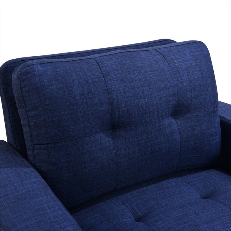 Contemporary Accent Armchair Living Room Furniture, Dark Blue Linen Blend, Brown