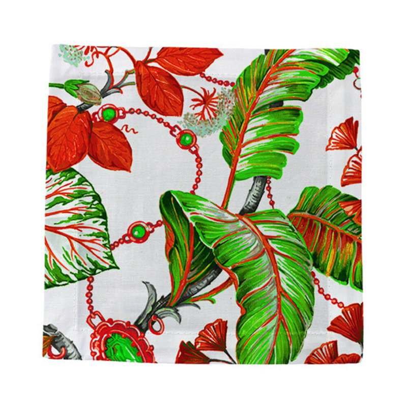 Plumeria Natural Hemstitch Cocktail 6" Linen/Cotton Napkin, Red