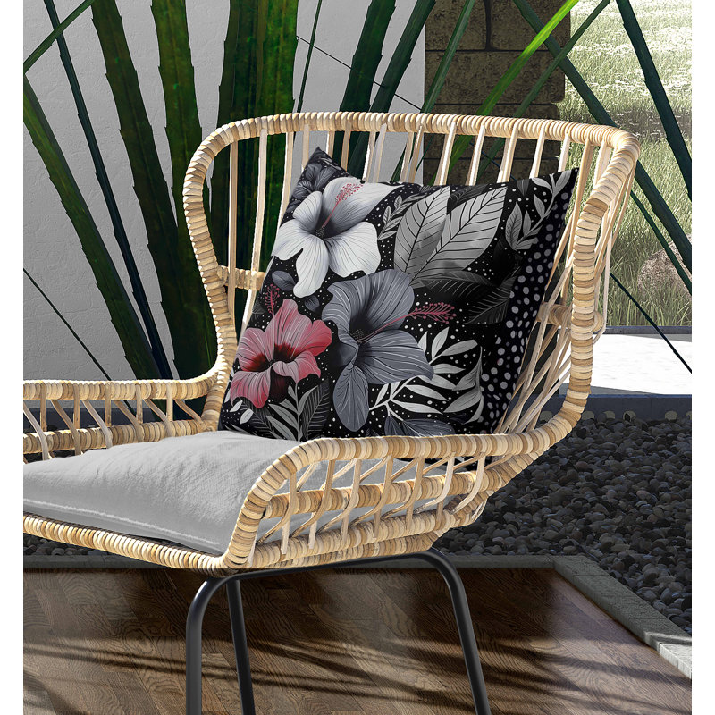 Coussin intérieur / extérieur Floral Dots, Gris, Carré 16 po