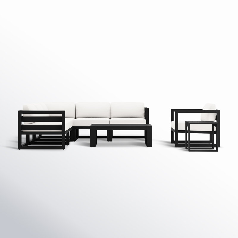 Avion 8 Piece Sectional Seating Group with Sunbrella Cushions, Canvas Natural Sunbrella® Canvas, Black