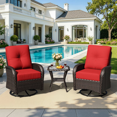  Hilmir 3-Piece Wicker Swivel Rocker Patio Set with Side Table（6" Cushion）